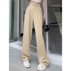 Solid Loose Pocket Casual Pants For Women