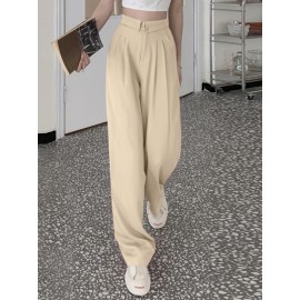 Solid Loose Pocket Casual Pants For Women