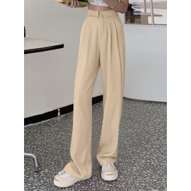 Solid Loose Pocket Casual Pants For Women