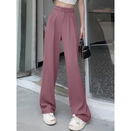 Solid Loose Pocket Casual Pants For Women