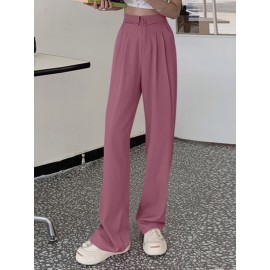 Solid Loose Pocket Casual Pants For Women