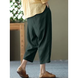 Women Solid Pocket Elastic Waist Casual Harem Pants