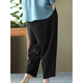 Women Solid Pocket Elastic Waist Casual Harem Pants