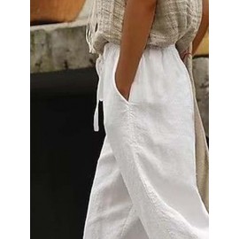 Women Cotton Lace Up Cuff Plain Drawstring Cropped Pants Women Cotton Lace Up Cuff Plain Drawstring Cropped Pants