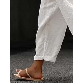 Women Cotton Lace Up Cuff Plain Drawstring Cropped Pants Women Cotton Lace Up Cuff Plain Drawstring Cropped Pants