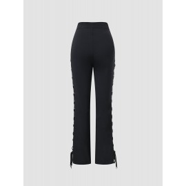 Solid Two Sides Lace Up Hollow Zip Front Pants Solid Two Sides Lace Up Hollow Zip Front Pants