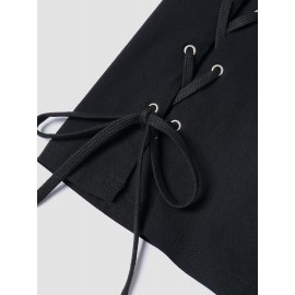 Solid Two Sides Lace Up Hollow Zip Front Pants Solid Two Sides Lace Up Hollow Zip Front Pants