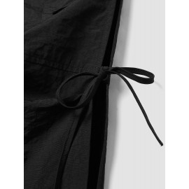 Cut Out Side Tie Drawstring Waist Pocket Solid Pants