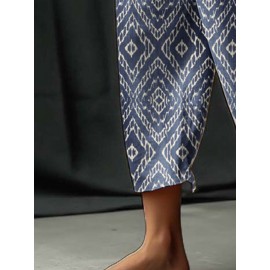 Women Vintage Argyle Print Vacation Cropped Pants With Pocket