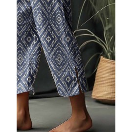 Women Vintage Argyle Print Vacation Cropped Pants With Pocket