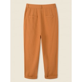 Solid Pocket Pleated Zip Front Casual Pants For Women Solid Pocket Pleated Zip Front Casual Pants For Women