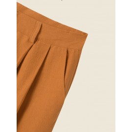 Solid Pocket Pleated Zip Front Casual Pants For Women Solid Pocket Pleated Zip Front Casual Pants For Women