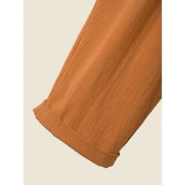 Solid Pocket Pleated Zip Front Casual Pants For Women Solid Pocket Pleated Zip Front Casual Pants For Women