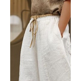Women Plain Texture Contrast Drawstring Waist Cotton Pants Women Plain Texture Contrast Drawstring Waist Cotton Pants