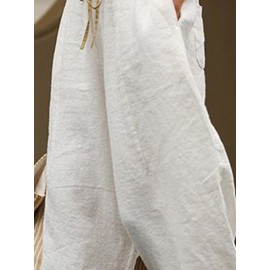 Women Plain Texture Contrast Drawstring Waist Cotton Pants Women Plain Texture Contrast Drawstring Waist Cotton Pants