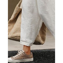 Women Plain Texture Contrast Drawstring Waist Cotton Pants Women Plain Texture Contrast Drawstring Waist Cotton Pants
