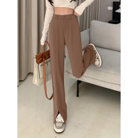 Solid High Waist Pocket Double Slit Hem Tailored Pants Solid High Waist Pocket Double Slit Hem Tailored Pants