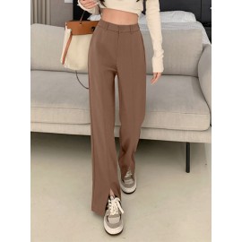 Solid High Waist Pocket Double Slit Hem Tailored Pants Solid High Waist Pocket Double Slit Hem Tailored Pants