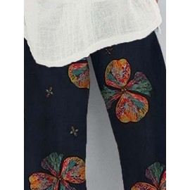 Women Colorful Floral Print Irregular Cuff Cropped Pants Women Colorful Floral Print Irregular Cuff Cropped Pants