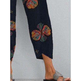 Women Colorful Floral Print Irregular Cuff Cropped Pants Women Colorful Floral Print Irregular Cuff Cropped Pants