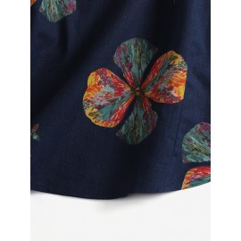 Women Colorful Floral Print Irregular Cuff Cropped Pants Women Colorful Floral Print Irregular Cuff Cropped Pants