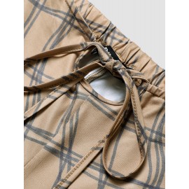 Check Print Tie Waist Hollow Bootcut Leg Pants Check Print Tie Waist Hollow Bootcut Leg Pants