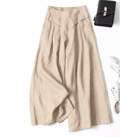 Women Plain Casual Cotton Wide Leg Pants With Pocket Women Plain Casual Cotton Wide Leg Pants With Pocket