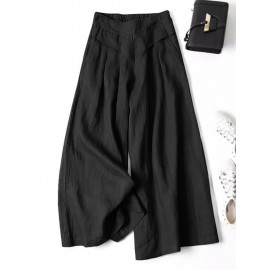 Women Plain Casual Cotton Wide Leg Pants With Pocket Women Plain Casual Cotton Wide Leg Pants With Pocket