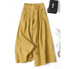 Women Plain Casual Cotton Wide Leg Pants With Pocket Women Plain Casual Cotton Wide Leg Pants With Pocket