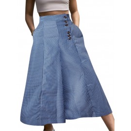 Striped Print Button Culottes For Women Striped Print Button Culottes For Women
