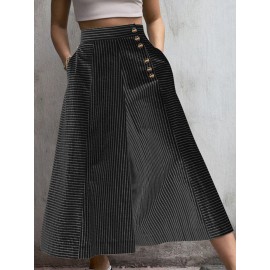 Striped Print Button Culottes For Women Striped Print Button Culottes For Women