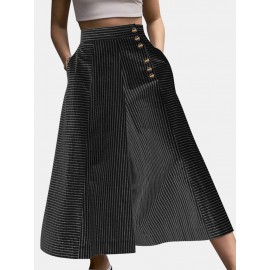 Striped Print Button Culottes For Women Striped Print Button Culottes For Women