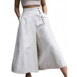 Striped Print Button Culottes For Women Striped Print Button Culottes For Women