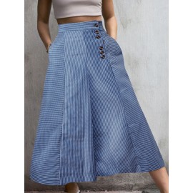 Striped Print Button Culottes For Women Striped Print Button Culottes For Women