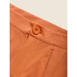 High Waist Solid Double Slit Hem Bootcut Leg Pants High Waist Solid Double Slit Hem Bootcut Leg Pants