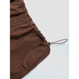 Women Solid Loose Drawstring Casual Cargo Pants