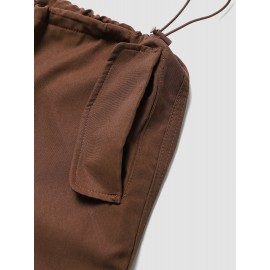 Women Solid Loose Drawstring Casual Cargo Pants