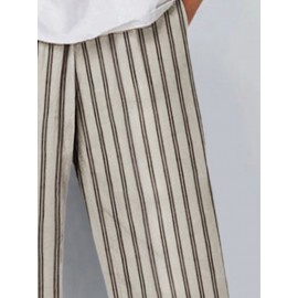 Women Striped Irregular Cuff Casual Cropped Pants