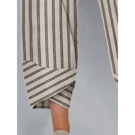Women Striped Irregular Cuff Casual Cropped Pants
