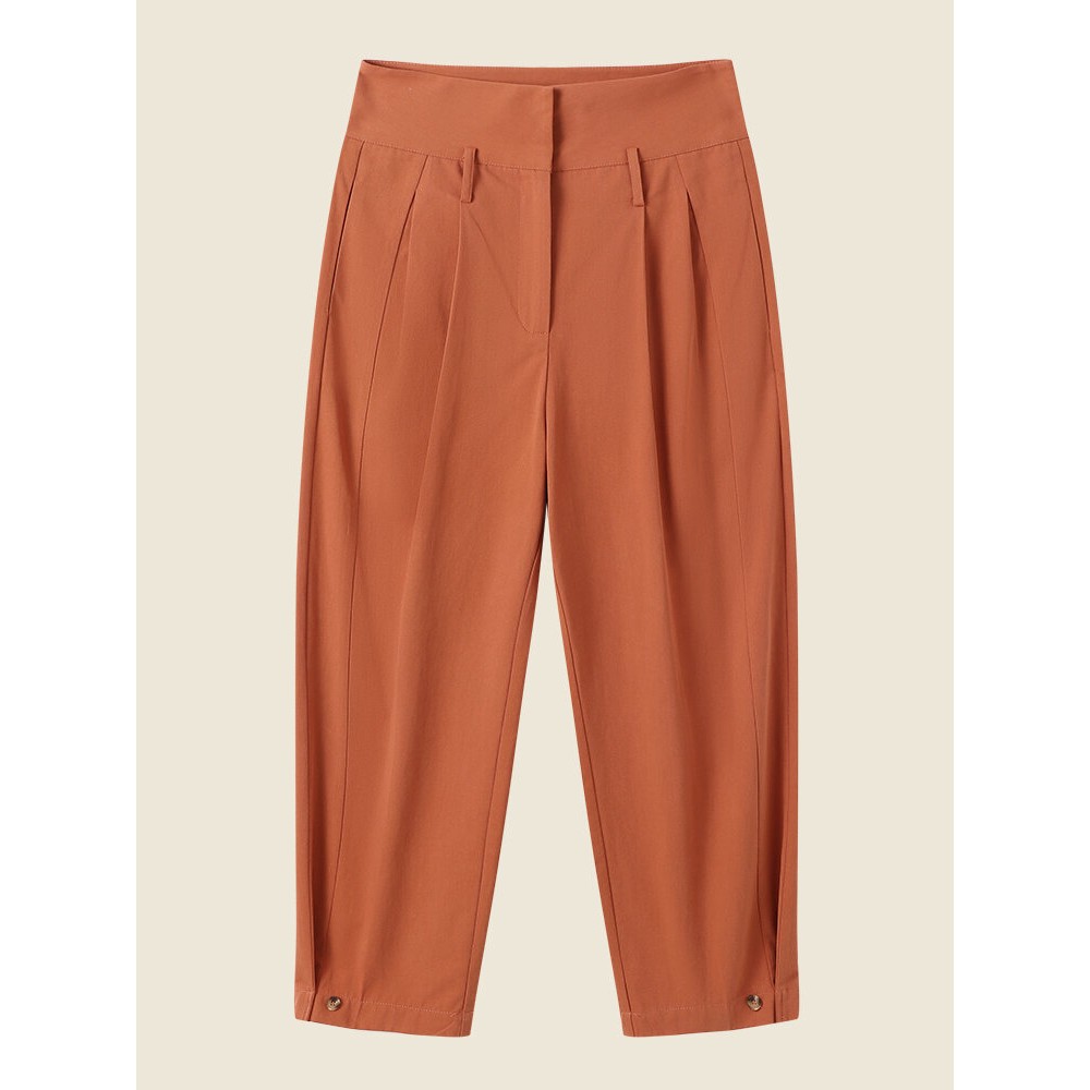 Women Solid High Waist Button Hem Casual Pants