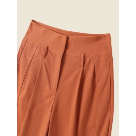 Women Solid High Waist Button Hem Casual Pants