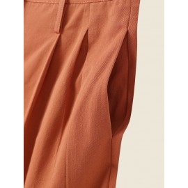 Women Solid High Waist Button Hem Casual Pants