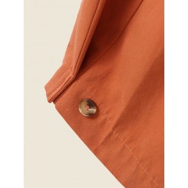 Women Solid High Waist Button Hem Casual Pants