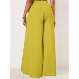 Solid Color Wide-legged Bowknot Belt Pleated Loose Pants