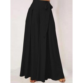 Solid Color Wide-legged Bowknot Belt Pleated Loose Pants