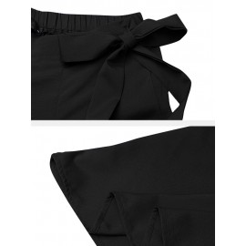 Solid Color Wide-legged Bowknot Belt Pleated Loose Pants