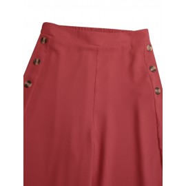 Women Solid Side Button Design Casual Wide Leg Pants