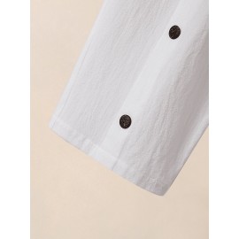 Women Solid Button Design Cotton Casual Cropped Pants