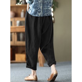 Leisure Solid Cotton Pocket Casual Pants