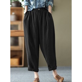 Leisure Solid Cotton Pocket Casual Pants